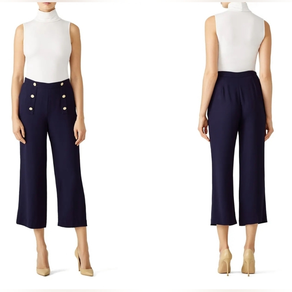 Draper James Navy Wide-Leg Sailor-Style Pants with Gold Buttons - Picture 2 of 14